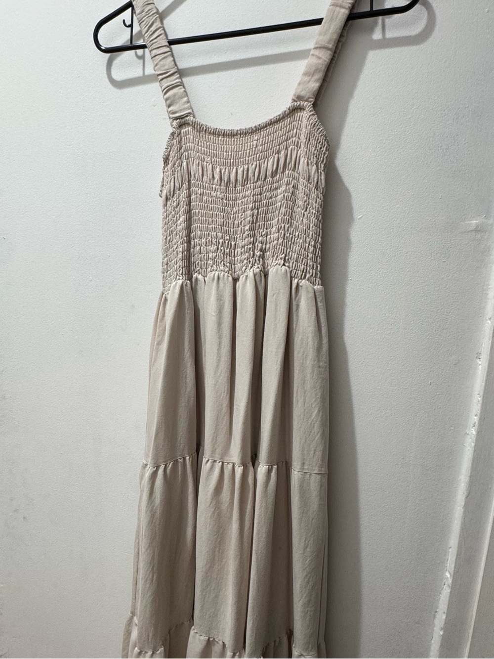 Blu Pepper Beige Smocked Tiered Maxi Dress